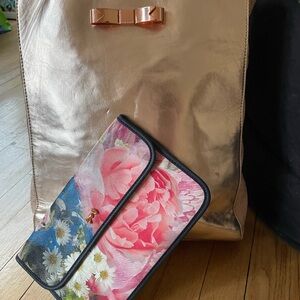Metallic Rose Gold Tote with Floral Wallet Set Ted Baker